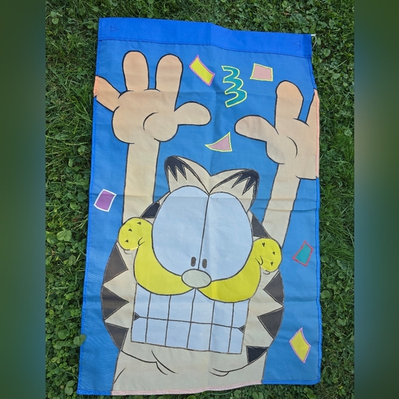 VTG Garfield Colorful Celebration Party Garden Flag Large Faded - Picture 4 of 4